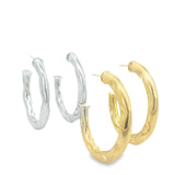 18K Gold/Rhodium Filled Slim Open Hoop Stud Earrings (L382)