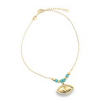 Tiffany Blue And Gold Bead Anklet With A Evil Eye Charm (E103)