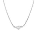 3mm Herringbone CZ Heart Charm Necklace (H16)