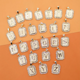 CZ Stone Edge Square Letter Pendant (A181)