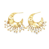 Crescent Moon Dangle Fresh Water Pearl Earrings (L402)