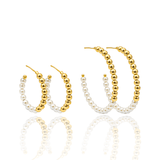 Half Pearl Half Bead Thin Open Hoops (L415-416)