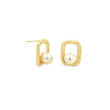 Small Rectangle Boarded Pearl Stud Earrings