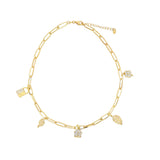 Oval Paperclip Link Chain Sentimental CZ Charm Necklace (G86A)