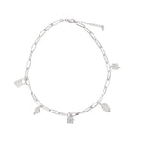 Oval Paperclip Link Chain Sentimental CZ Charm Necklace (G86A)