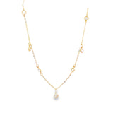 Dangle Round Cubic Zirconia Rolo Chain Necklace (H86)