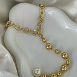 Oval Cable Link Bead and Pearl Lariat Necklace (H231A)