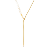 Half Gold Half Fresh Water Pearl Lariat Necklace
