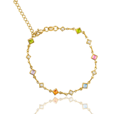 Diamond Frame Pearl and Enamel Stone Infinity Link Anklet (H266/I292A/E279)