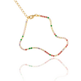 2mm Tennis Necklace Choker With Multicolor Round Clear Cubic Zirconia Stones (G209)(I435)
