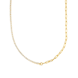 Half Zirconia 3mm Paper Clip Choker Chain Necklace (H2A)