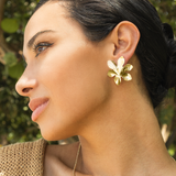 18K Gold Filled Abstract Minimalist Style Flower Patterned Stud Earrings (J310)