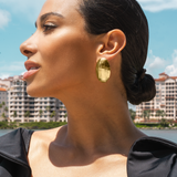 18K Gold Filled Textured Round Oval Stud Earrings (J298)