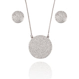 Pave Disc Circle Pendant Necklace & Stud Earrings Set (G214)