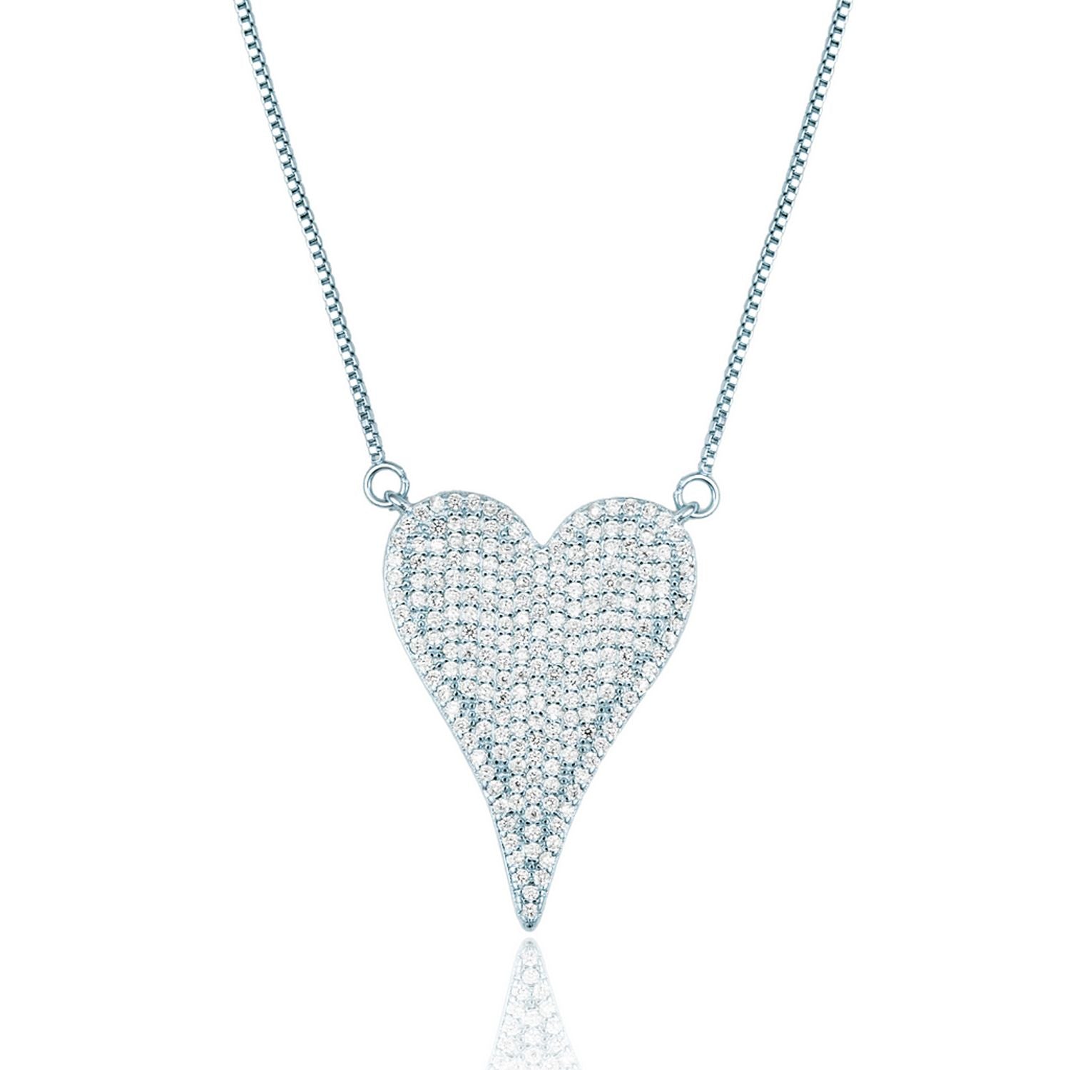 Heart Pendant Box Chain Necklace With Clear Micro CZ Stones (G168)