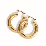 18K Gold Filled 8mm Thick Chunky Lever Back Hoop Earrings (J19)