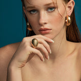 High End Exclusive Thick Croissant Ribbed Dome Ring (D110)