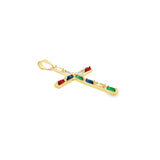 Multicolored Baguette CZ Stone Designed Cross Pendant (A336)