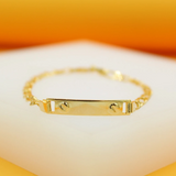 Gold Filled 4mm Figaro Kids Bracelet with Curved Plate (XX15)