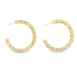18K Gold Filled Thick Textured Push Back Hoop Earrings (J196)