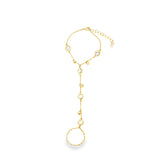 Bezel Cubic Zirconia Station Rolo Hand Chain Bracelet (I444)