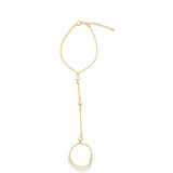 Round Pearl Charm Station Hand Chain Bracelet (I111)