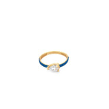 Enamel Ring Band With Oval Cut CZ Stones