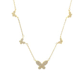 CZ Butterfly Charms Layering Rolo Necklace (G70)