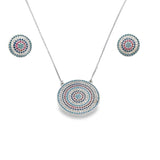 Colorful Pave Disc Circle Pendant Necklace & Stud Earrings Set (G214)