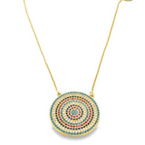 Colorful Pave Disc Circle Pendant Necklace & Stud Earrings Set (G214)