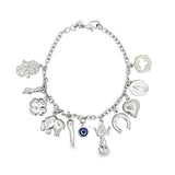 Charm Bracelet With Protection Charms, Hand of Hamsa, Four Leaf Clover, Evil Eye, Elephant Charms (I199)
