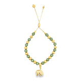 Elephant Charm Gold Green Beaded Adjustable Bracelet (I399)