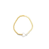 White Pearl Heart Charm Beaded Bracelet (i455)