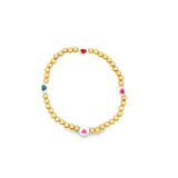 4mm Gold Bead Bracelet With Four Hearts (I50)