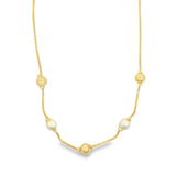 Pearl & Gold Bead Box Chain Necklace (F246)