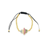 Adjustable Bead Bracelet With Multicolor Hamsa Hand CZ Stones Charm (I144-145)