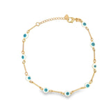 18K Gold Filled Round Blue Evil Eye Charm Anklet (E154)