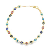 18K Gold Filled Multi-Color Colorful Evil Eye Charms Anklet (E144)