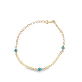 18K Gold Filled Blue Evil Eye Chain Bracelet (I207)