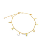 18K Gold Filled Moon, Rain Drop, Flower Charm Anklet (E4)
