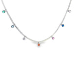 Multicolor CZ Stone 3mm Herringbone Necklace (H243)