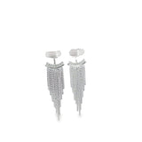 Shiny CZ Bar Long Tassel Fringe Post Stud Earrings (L510)