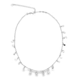18K Rhodium Filled Round Paper Clip Chain Choker With Star, Moon, Heart Charms (G66)