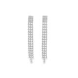 Shiny CZ Long 3 Strand Tassel Stud Earrings (L512)