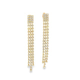 Shiny CZ Long 3 Strand Tassel Stud Earrings (L512)
