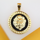 18K Gold Filled Black Lion Head with Hieroglyphs Pendant Charm (A82)