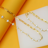 18K Gold Filled Pearl Paperclip Chain Necklace (H152)(I506)
