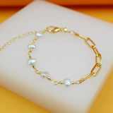 18K Gold Filled Pearl Paperclip Chain Bracelet (H152)(I506)