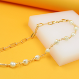 18K Gold Filled Pearl Paperclip Chain Necklace