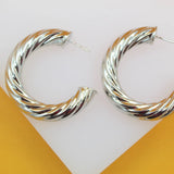 18K Rhodium Filled Thick Twisted Hoops Earrings (J115, J116, J117, J156)